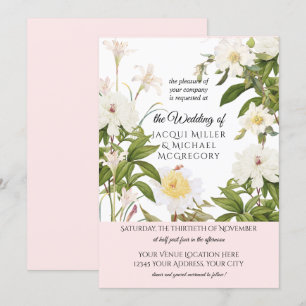 Invitación Ivory y Rubor Vanilla Rosa con Leaf Foliag Boda
