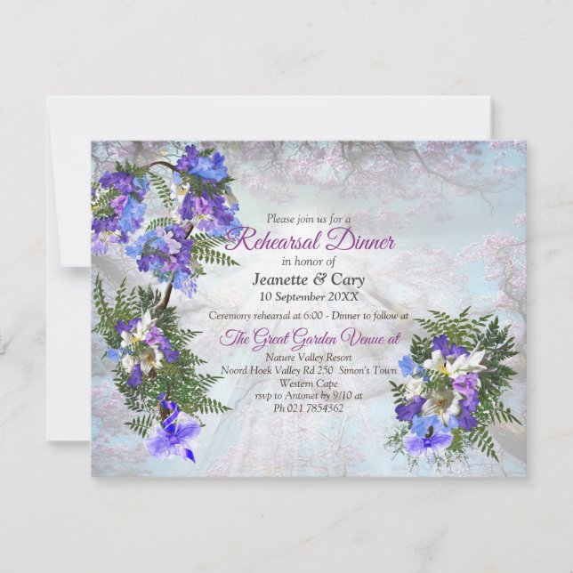 Invitación Jacaranda Blooms & Lily Bouquet (Anverso)