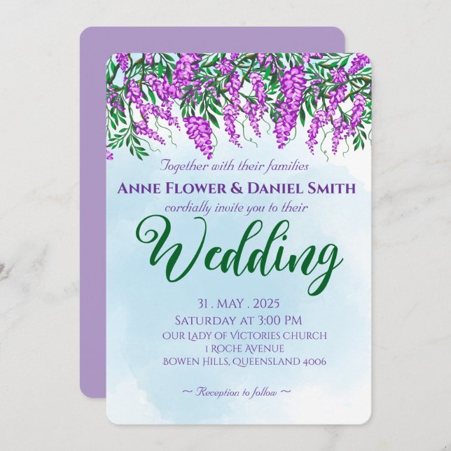 Invitación Jacaranda Sky Blue Boda (Anverso / Reverso)