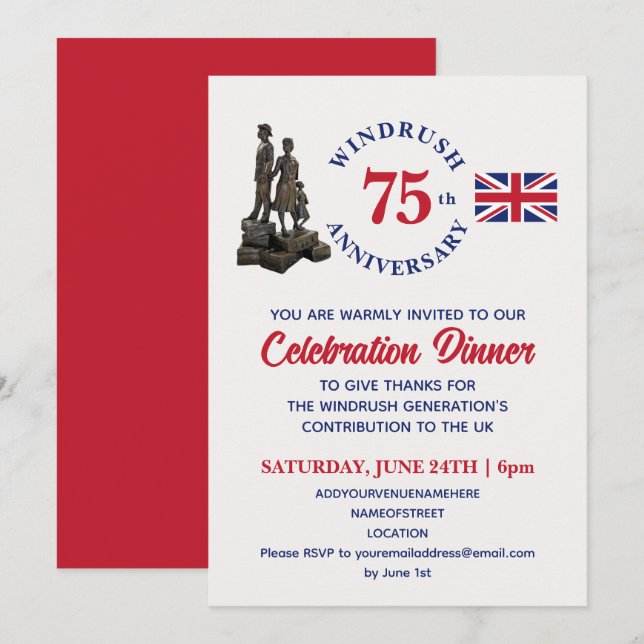 Invitación Jack de la Unión del 75 Aniversario de WINDRUSH (Anverso / Reverso)