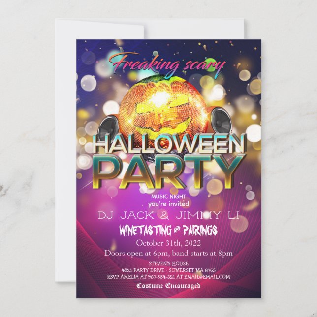 Invitación Jack-O-Lantern Disco Ball Partido Halloween Adulto (Anverso)
