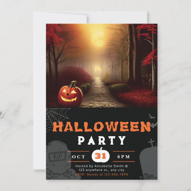 Invitación Jack-O' Lantern Forest Path Shadow Black Halloween (Anverso)