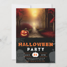 Invitación Jack-O' Lantern Forest Path Shadow Black Halloween