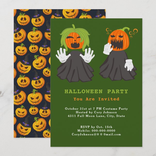 Invitación Jack o' Lantern Ghouls Pumpkins Halloween Party (Anverso / Reverso)