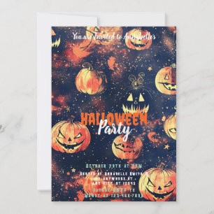Invitación Jack-O' Lanterns Fiesta de Halloween Noche estrell