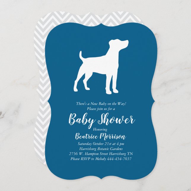Invitación Jack Russell Terrier Dog Baby Shower Blue Boy (Anverso / Reverso)