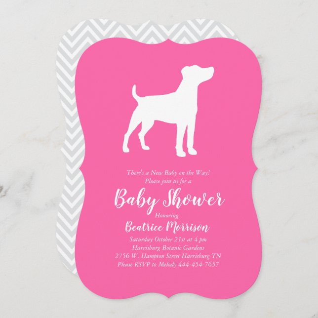 Invitación Jack Russell Terrier Dog Baby Shower Chica Rosa (Anverso / Reverso)