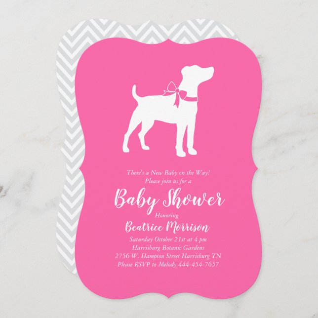 Invitación Jack Russell Terrier Dog Baby Shower Chica Rosa (Anverso / Reverso)