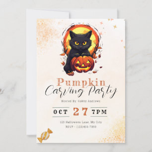 Invitación Jack'o de gato negro - Fiesta de calabaza de linte