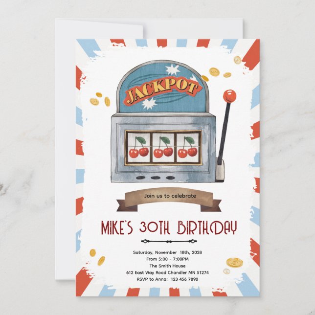 Invitación Jackpot casino party theme invitation (Anverso)