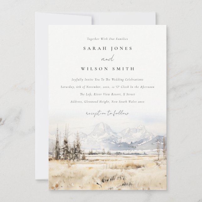 Invitación Jackson Hole Wyoming Watercolor Landscape Wedding (Anverso)