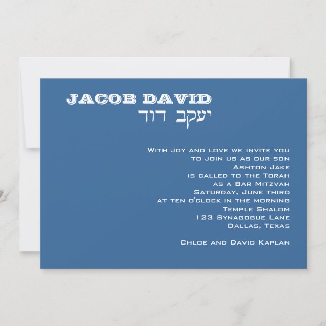 Invitación Jacob David Personalizado (Anverso)