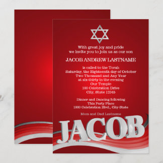 Invitación Jacob Steel Wave Red Bar Mitzvah