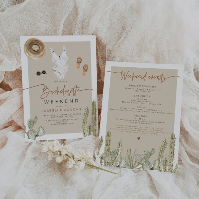 Invitación JADE Desert Bohemio Cactus Bachelorette Itinerario (Subido por el creador)