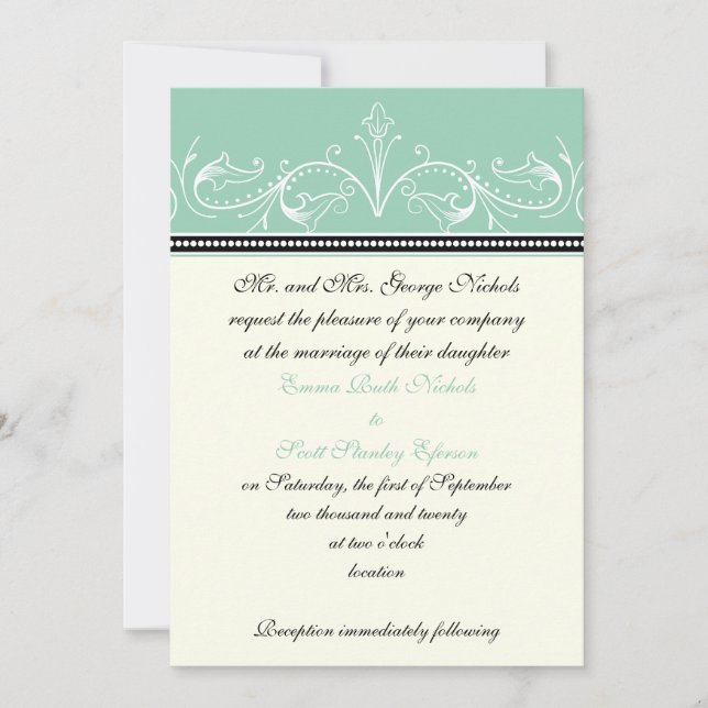 Invitación Jade fronteriza ornamental, boda de marfil (Anverso)