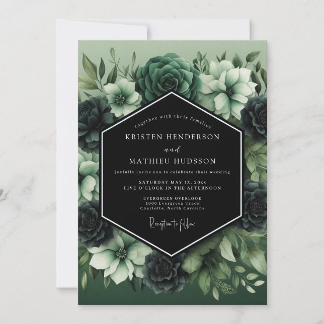 Invitación Jade Nocturnal Botanical Wedding (Anverso)