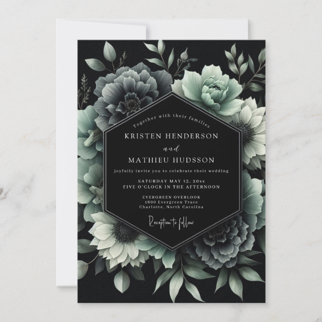 Invitación Jade Noir Botanical Wedding (Anverso)