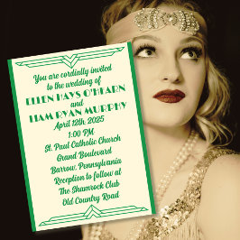 Invitación Jade on Beige Boda de los años 20