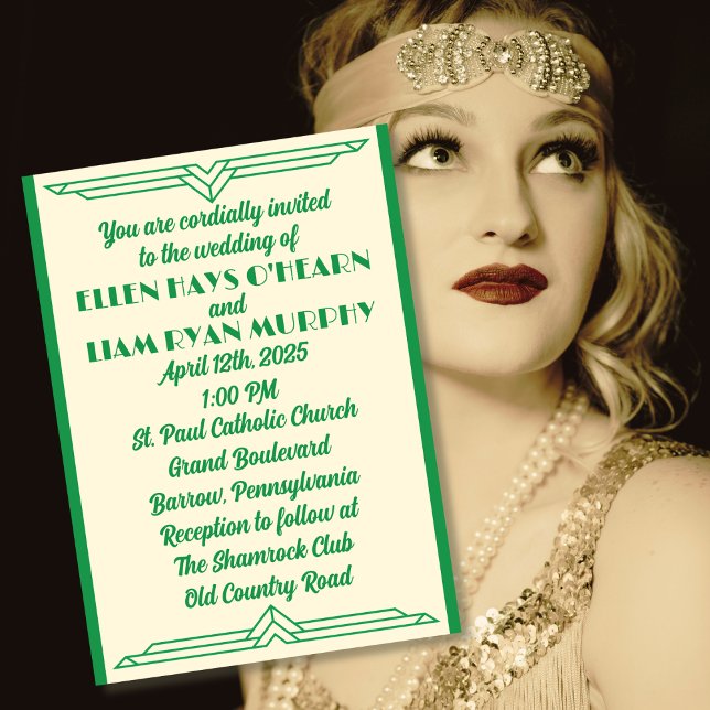 Invitación Jade on Beige Boda de los años 20 (Subido por el creador)