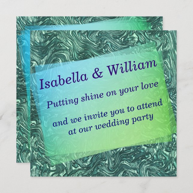 Invitación Jade texturizado y tonos de cian verde (Anverso / Reverso)