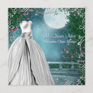 Invitación Jade Verde Turquesa Azul Rosado Rosas Quinceañera