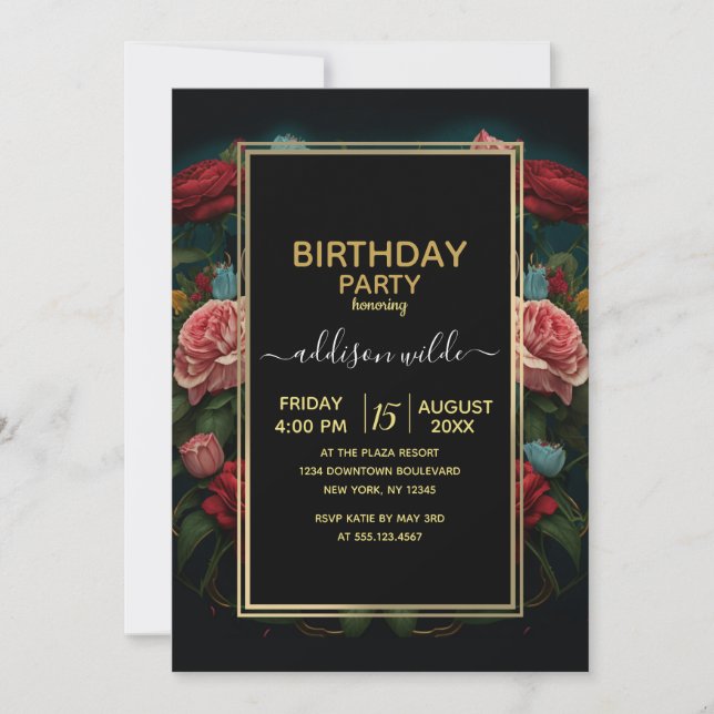 Invitación Jaguar with Crown in Flowers Painting              (Anverso)