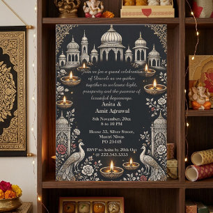 Invitación Jaipur Mahal Jharokha Diwali Tonos de Joyas de Pla