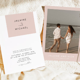 Invitación JALAINE, Boda moderno de fotos en bloques rosados 