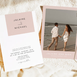 Invitación JALAINE, Boda moderno de fotos en bloques rosados 