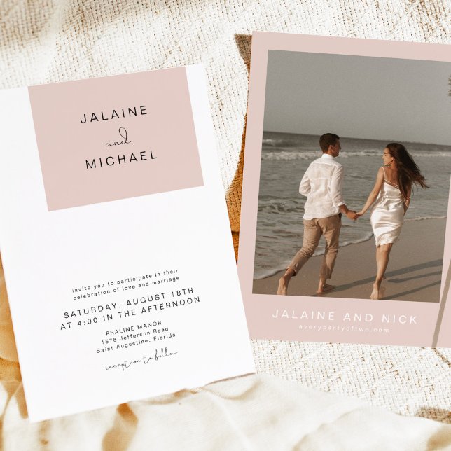 Invitación JALAINE, Boda moderno de fotos en bloques rosados  (Subido por el creador)