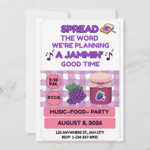 Invitación JAM ON, REUNIÓN FAMILIAR Purple Pink EVENTO DE BBQ