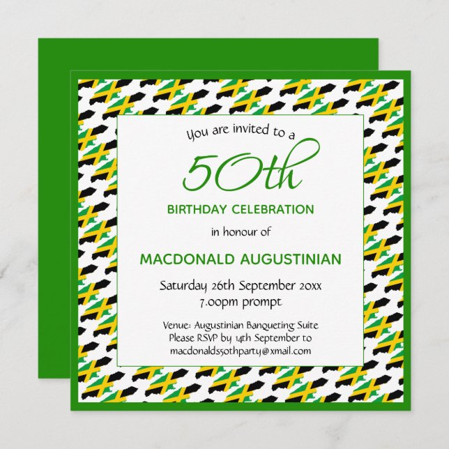 Invitación JAMAICA FLAG Patriótico Personalizado 50 cumpleaño (Anverso / Reverso)