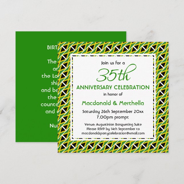 Invitación JAMAICA FLAG Personalizada Celebración del Anivers (Anverso / Reverso)