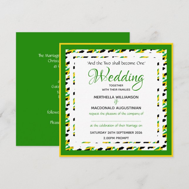Invitación JAMAICA Personalizado FLAG Boda Patriótico Square (Anverso / Reverso)