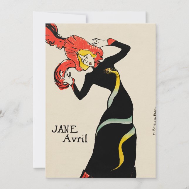 Invitación Jane Avril, bailarina de Art Nouveau, de Toulouse  (Anverso)