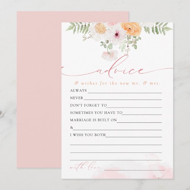 Invitación JANE Rubor Floral Bride Advice & Wire Game Card (Anverso / Reverso)