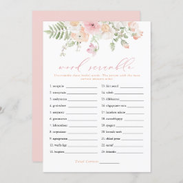 Invitación JANE Rubor Pink Floral Bridal Word Scramble Game