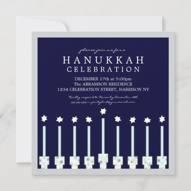 Invitación Jánuca Menorah con las velas en lunar (Anverso)