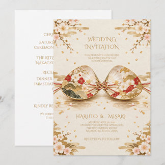 Invitación Japanese Kaiawase Gold Wedding Invitation