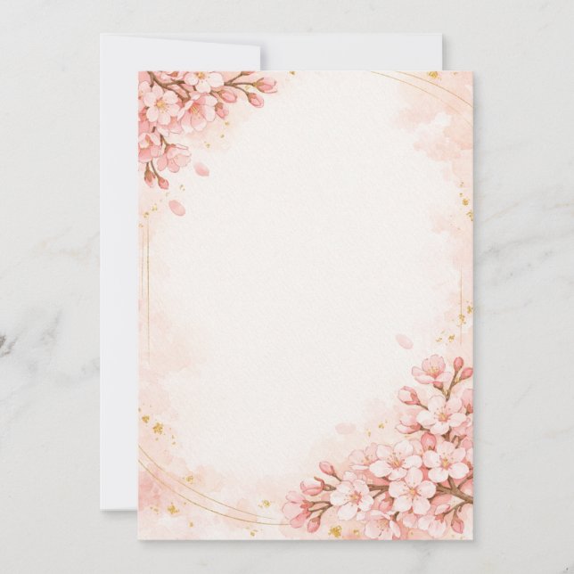 Invitación Japanese Sakura & Gold Wedding Invitation (Anverso)