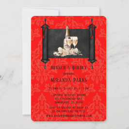 Invitación Japón desplaza brunch negro rojo Damask y burbujea