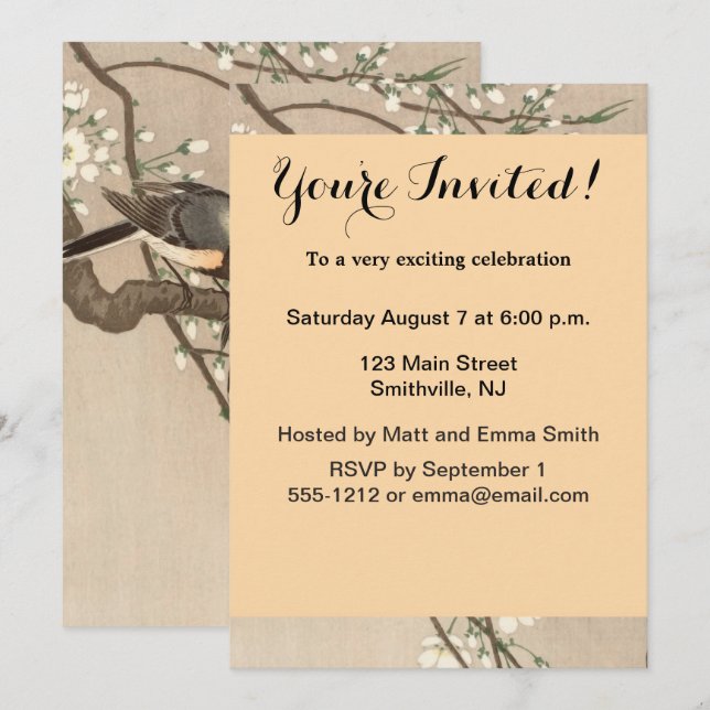 Invitación Japonés asiático Ohara Koson pájaro carbonero pája (Anverso / Reverso)