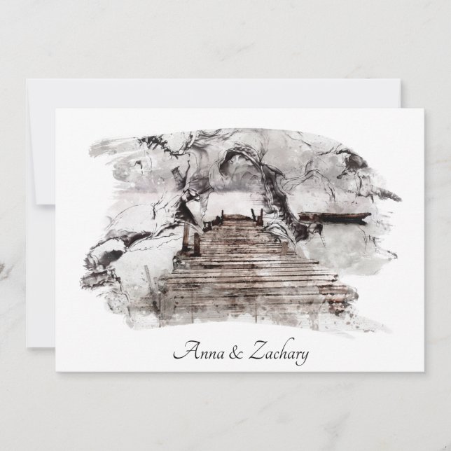 Invitación *~* Japonés Stairs Art + Boda    RSVPQR AR27  (Anverso)