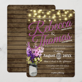 Invitación Jar de Delfenios y Luces Boda Rústico