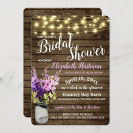 Invitación Jar de Delfenios y Luces Rústica Ducha Bridal