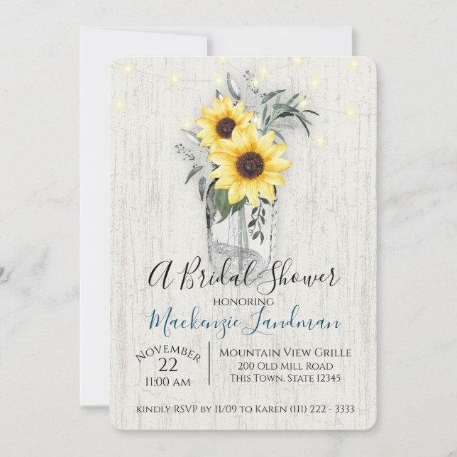 Invitación Jar de girasol y cuerdas iluminan a Boda ruso (Anverso)