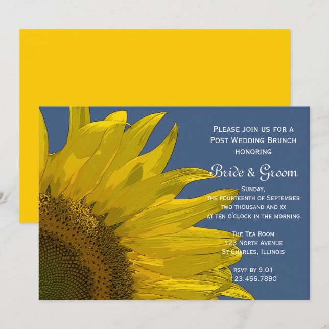 Invitación Jardín Amarillo Girasol verano Boda Brunch (Anverso / Reverso)