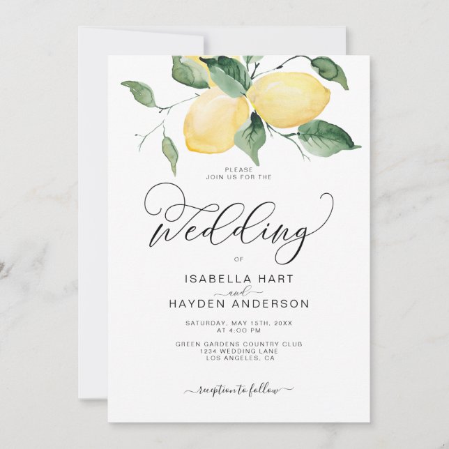 Invitación Jardín Amarillo Lemon Boda Botánico Boho (Anverso)