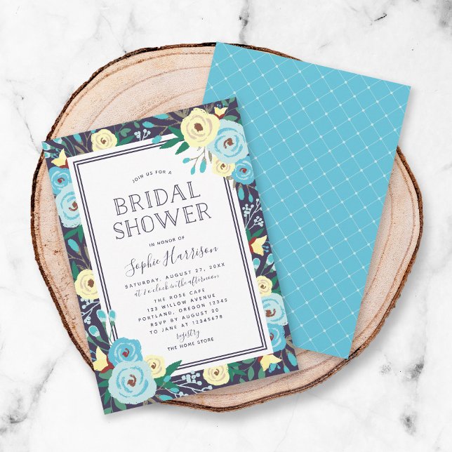 Invitación Jardín Blooms Floral Blue Bridal Shower (Subido por el creador)