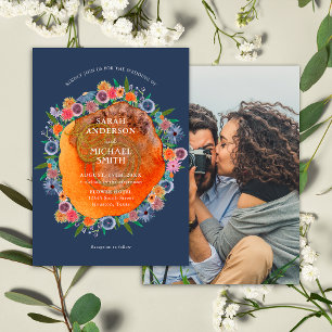 Invitación Jardín Bohemio Azul Boho Foto de Bodas de Flor Sil